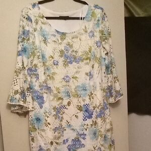 R&K Blue and Green Floral Lace Dress